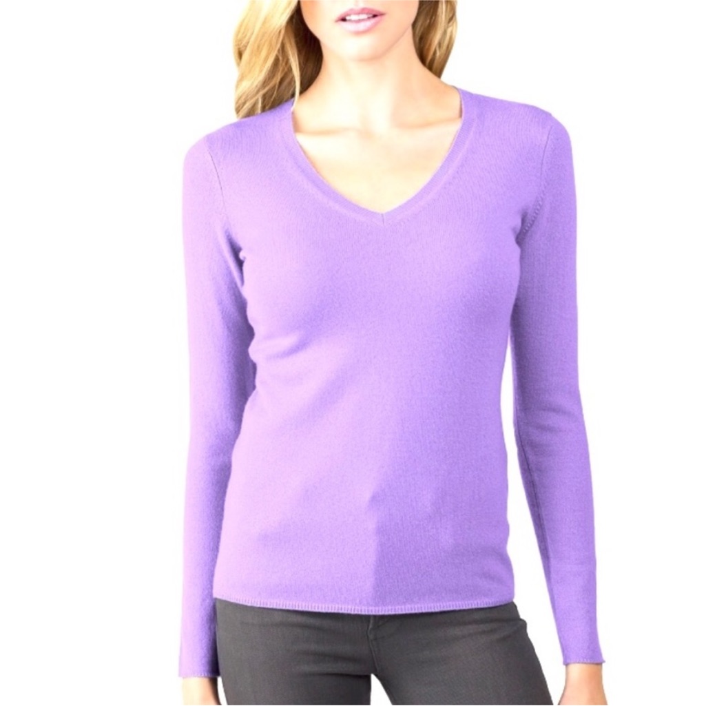 Ann Taylor Lavender Wisteria 100% Cashmere V-Neck Sweater Xs 2 Ply
